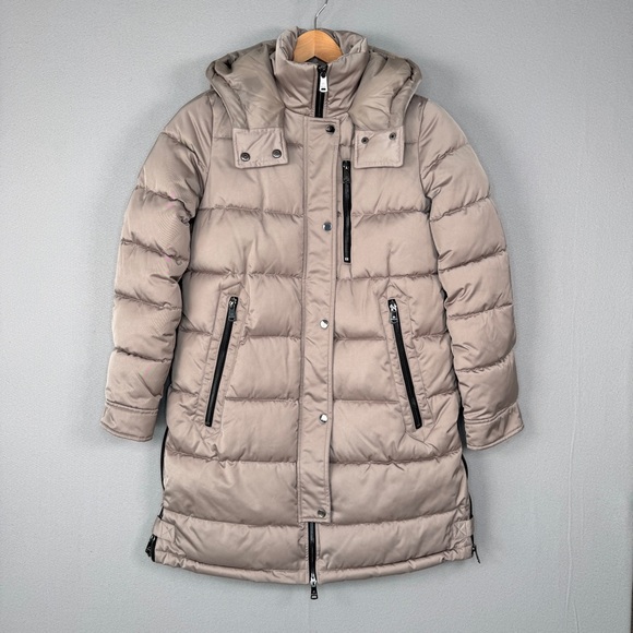 BERNARDO Hooded Water Resistant Puffer Jacket S Frappe Beige Winter Coat Neutral - Picture 1 of 15